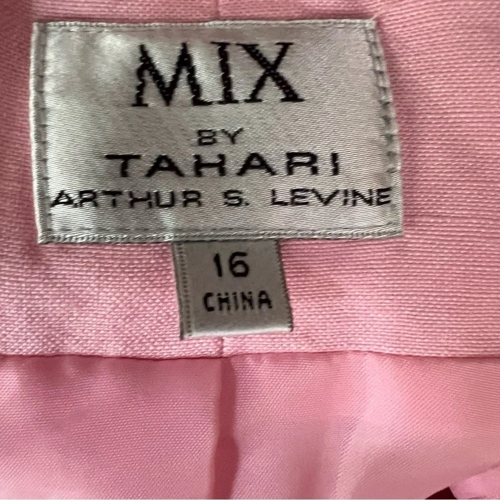 Tahari Arthur S Levine MIX Womens 2-pc Linen Blend Pink Suit Jacket Skirt Sz 16